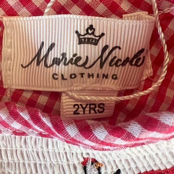 Red Gingham Dress with Tractor Embroidery Marie Nicole NWT Sz 2 yrs - Picture 4 of 5